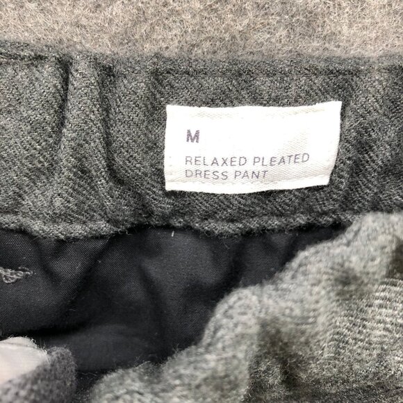 Gap Relaxed Pleated Dress Pant Mens M Gray Flannel Wool-Like Baggy Elastic Waist - Picture 10 of 12